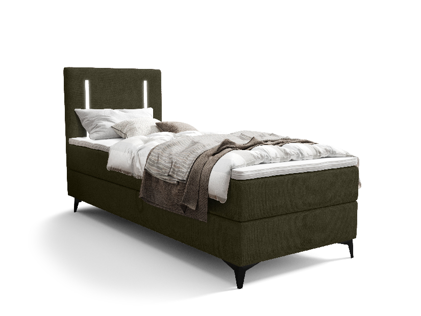 Jednolůžková postel 90 cm Ortega Comfort (olivová zelená) (s roštem a matrací, bez úl. prostoru) (s LED osvětlením)