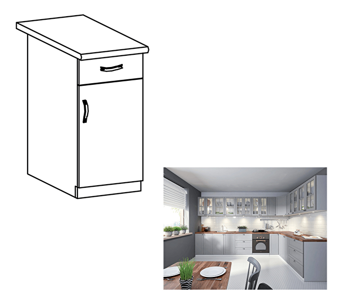 Dolní kuchyňská skříňka D40S1 Lanaya (bílá + šedá matná) (P)