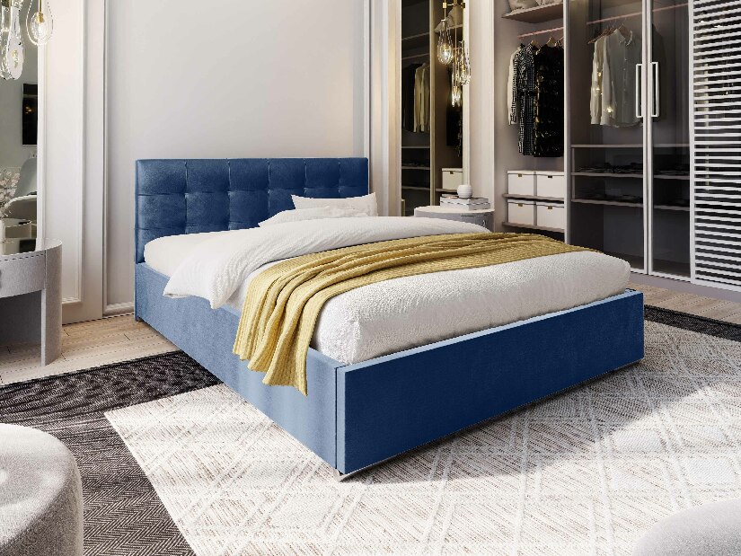 Manželská postel 140 cm Hermila (světle modrá) (s roštem a úložným prostorem)