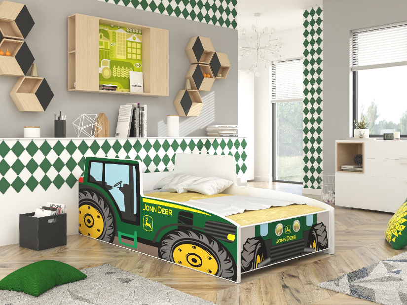 Dětská postel 160x80 cm Traktorista (s roštem a matrací) (zelená)