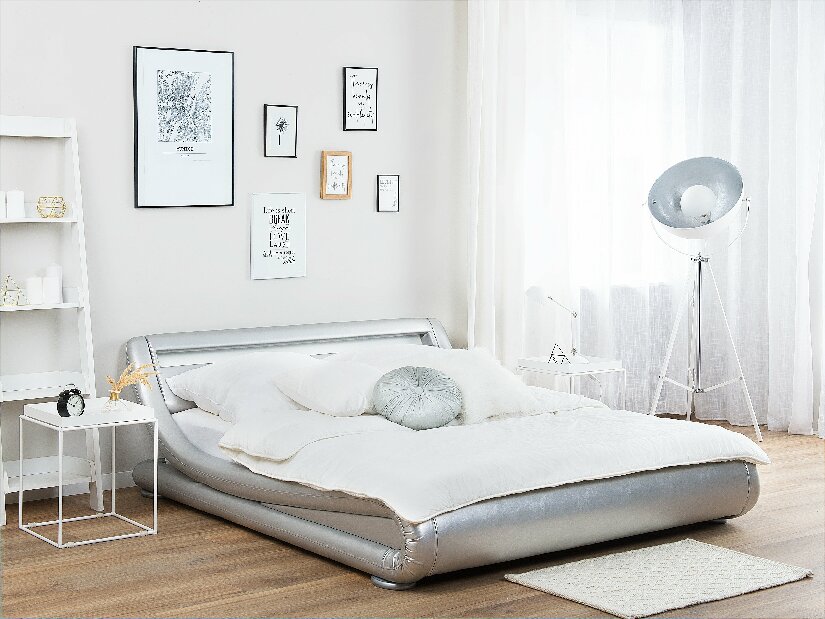 Manželská postel 180 cm AVENUE (s roštem a LED osvětlením) (stříbrná)