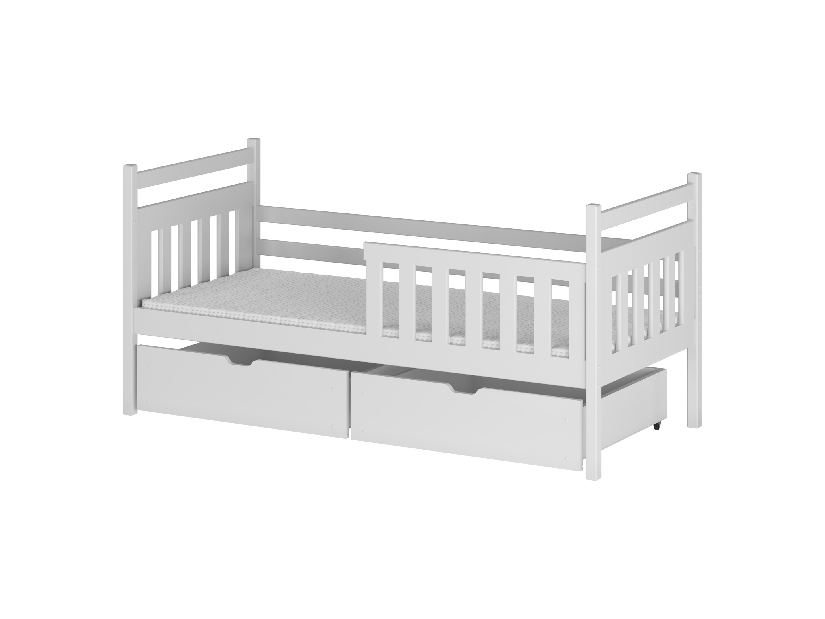 Dětská postel 80 cm Kasey (s roštem a úl. prostorem) (bílá)