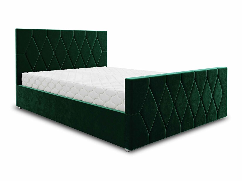 Manželská postel 140 cm Alex (tmavě zelená) (s roštem a úložným prostorem)