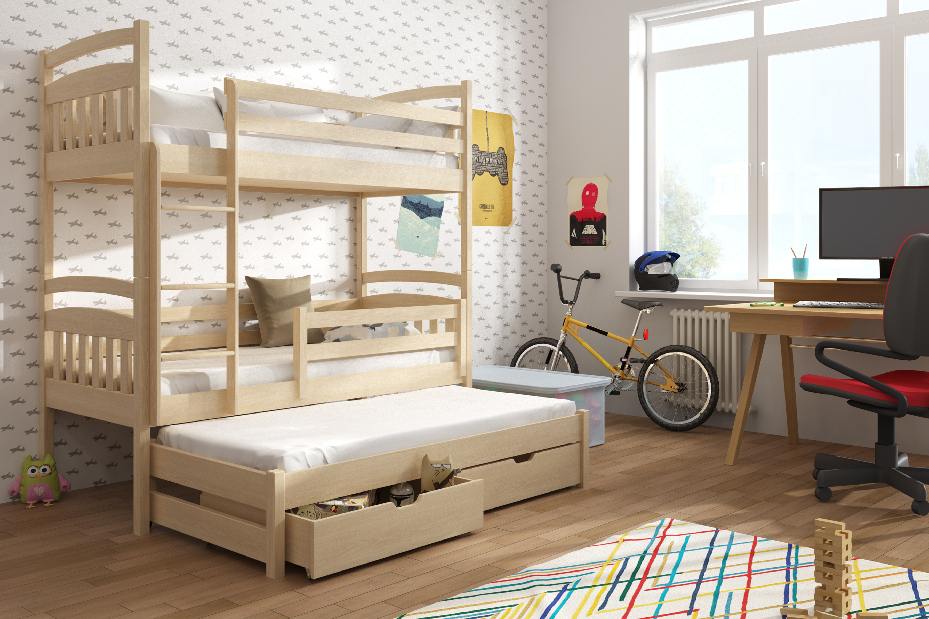 Dětská postel 90 cm ANIE (s roštem a úl. prostorem) (borovice)