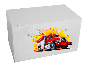 Úložný box pro děti Ione (bílá + hasičské auto)