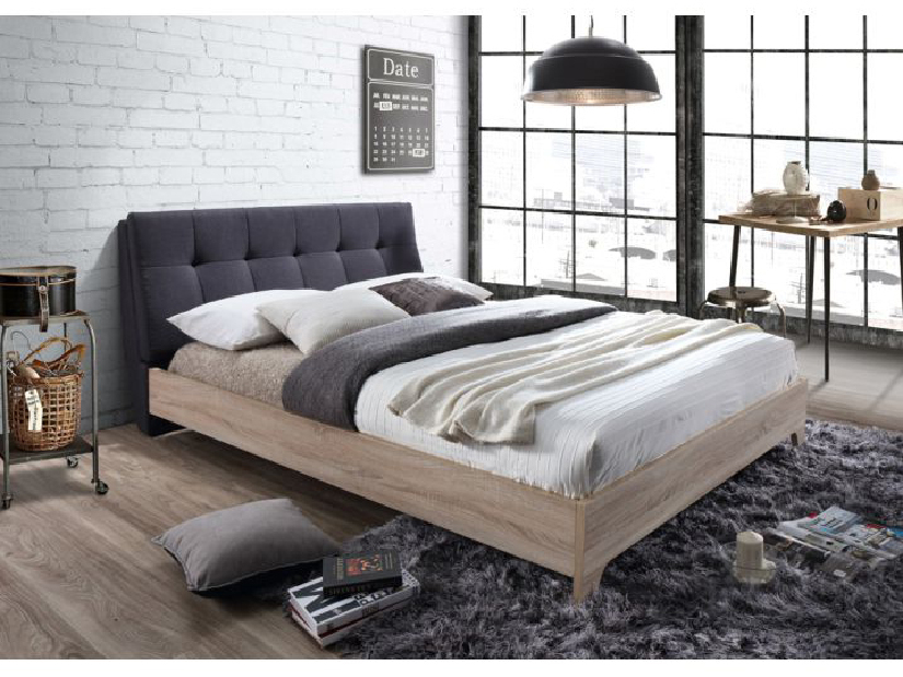 Manželská postel 180 cm Loran (s roštem) (šedá + dub sonoma)