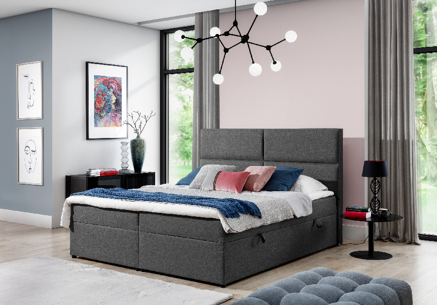 Kontinentální postel 185 cm Alyce (tmavě šedá) (s matracemi)