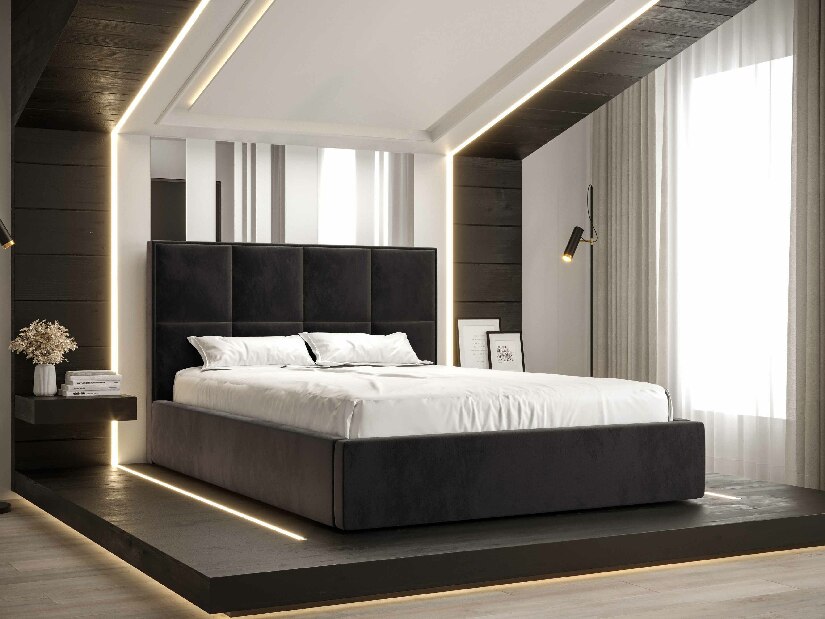 Manželská postel 180 cm Gino (černá) (s roštem a úložným prostorem)