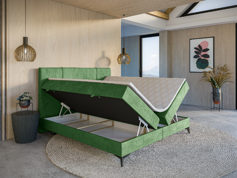 Kontinentální postel 180 cm Nivela (zelená) (s matrací a úl. prostorem)