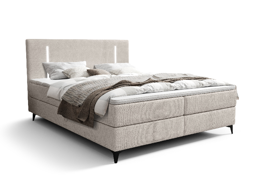 Manželská postel 160 cm Ortega Bonell (světle šedá) (s roštem, s úl. prostorem) (s LED osvětlením)