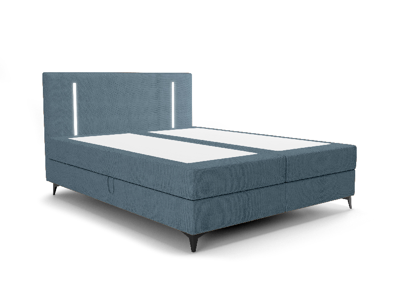 Manželská postel 180 cm Ortega Comfort (světlomodrá) (s roštem a matrací, s úl. prostorem) (s LED osvětlením)