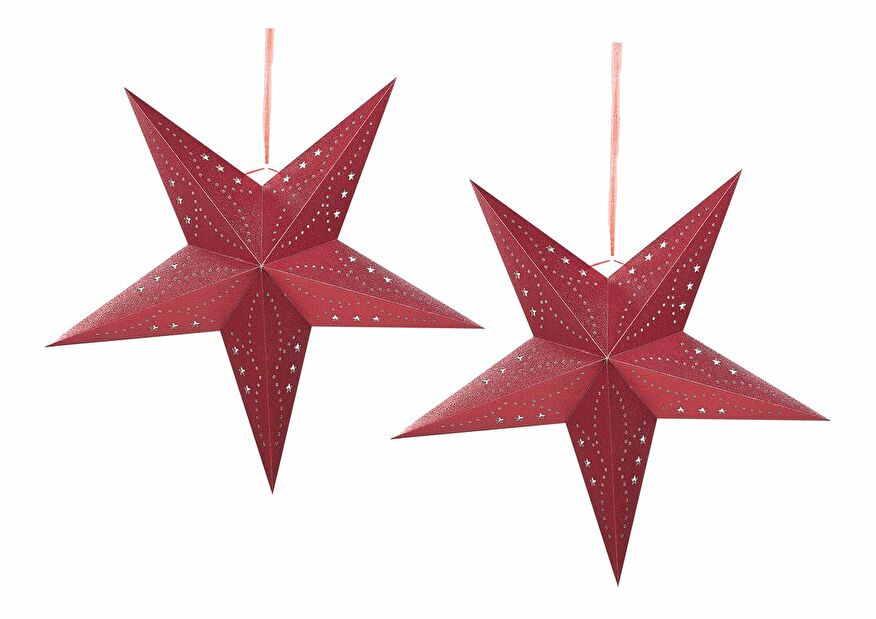 Set 2 ks závěsných hvězd 60 cm Monti (červená třpytivá)