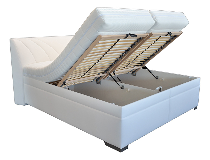 Manželská postel 180 cm Blanář Velvet (bílá) (s roštem, matrací, denní dekou a polštáři)