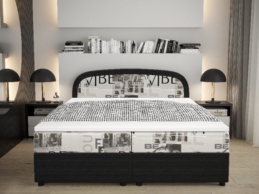 Manželská postel Boxspring 160 cm Brick Comfort (tmavě hnědá + vzor vlny) (s matrací a úložným prostorem)