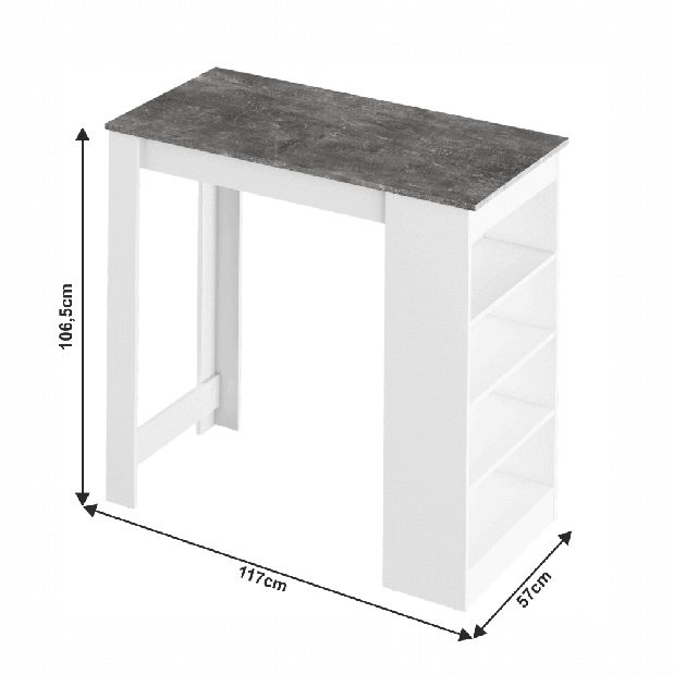 Barový stůl Austin (bílá + beton)