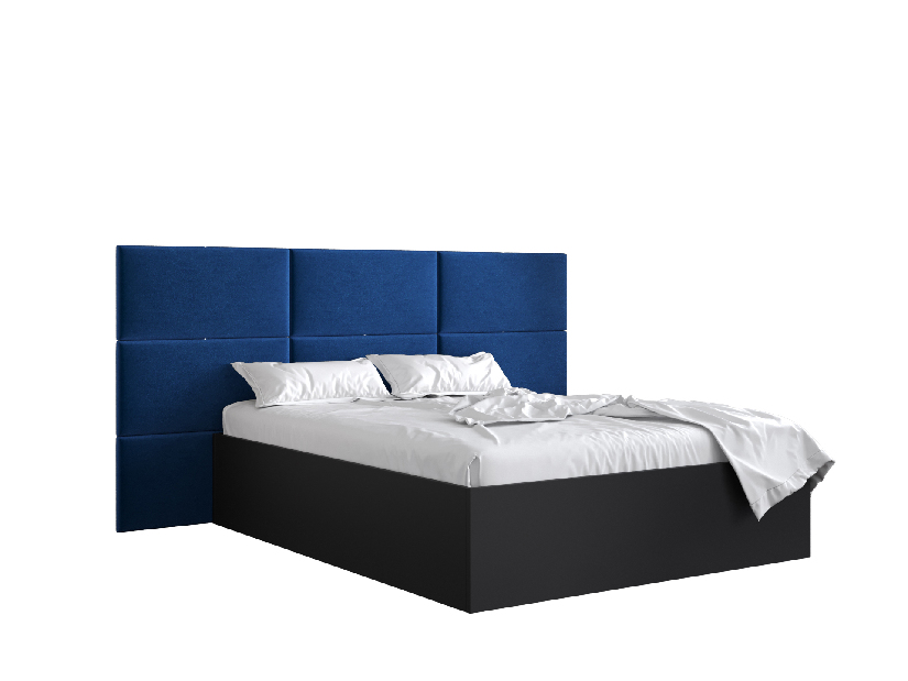 Manželská postel s čalouněným čelem 160 cm Brittany 2 (černá matná + modrá) (s roštem)