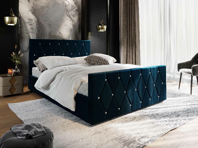 Manželská postel 160 cm Illa (tmavě modrá) (s roštem a úložným prostorem)