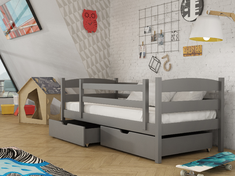 Dětská postel 80 cm Zora (s roštem a úl. prostorem) (grafit)