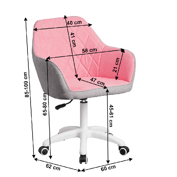 Set 2ks kancelářských židlí Senta (růžová + šedá)