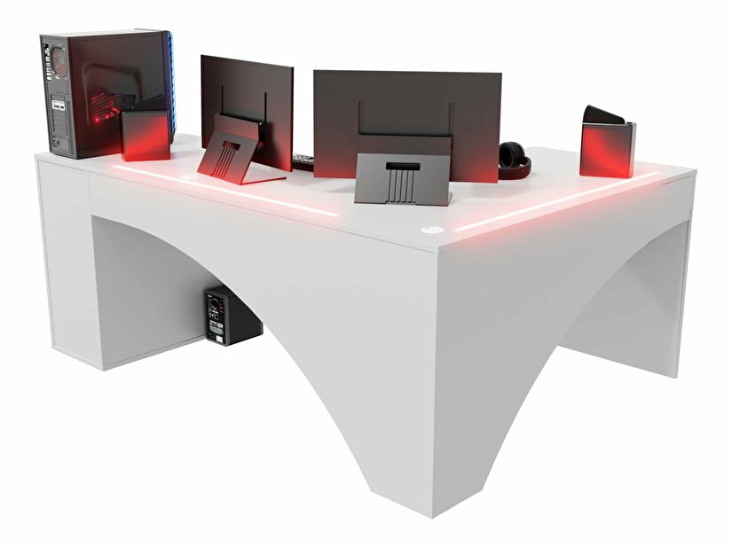 Rohový herní pc stůl Carbon (bílá) (L) (s RGB LED osvětlením)