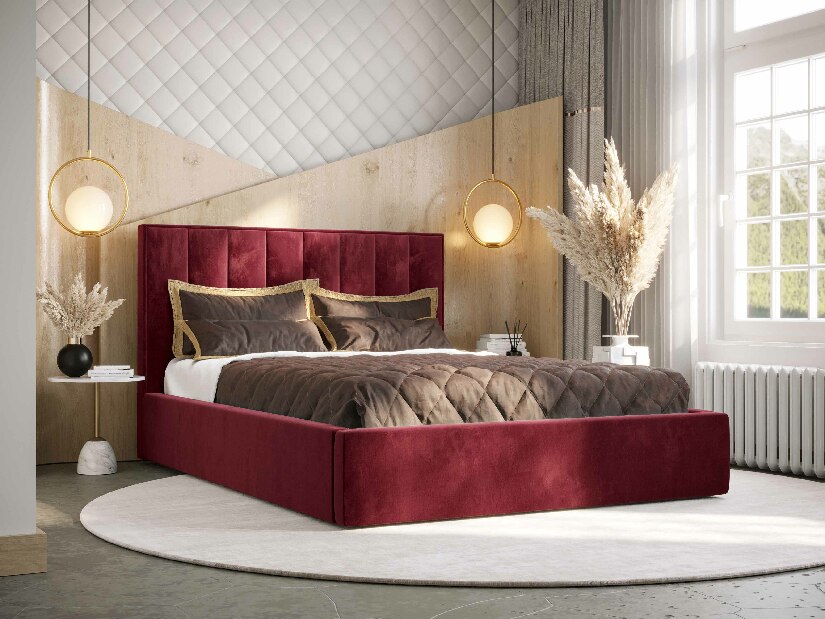 Manželská postel 160 cm Ocie (bordó) (s roštem a úložným prostorem)