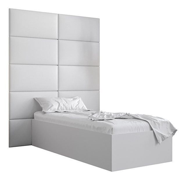 Jednolůžková postel s čalouněným čelem 90 cm Brittany 1 (bílá matná + bílá) (s roštem)