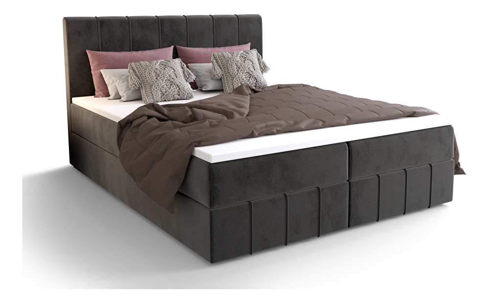 Manželská postel Boxspring 180 cm Barack (tmavě šedá) (s matrací a úložným prostorem)