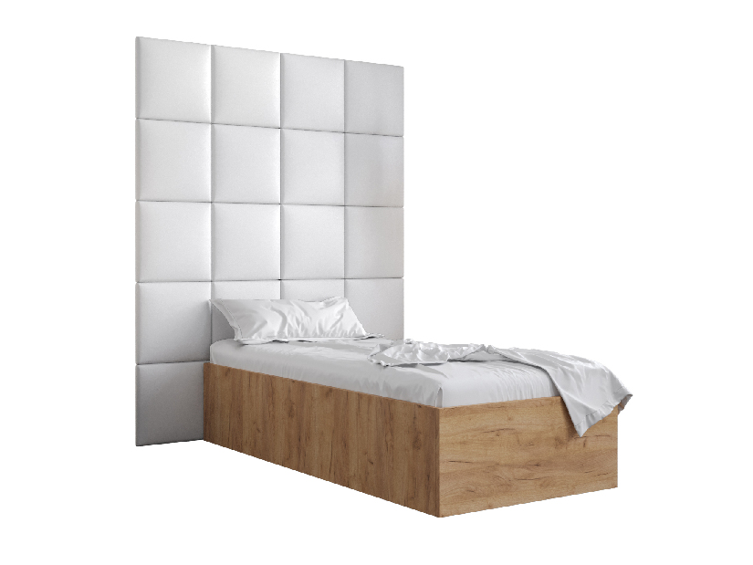 Jednolůžková postel s čalouněným čelem 90 cm Brittany 3 (dub craft zlatý + bílá) (s roštem)