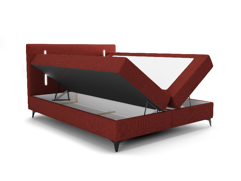 Manželská postel 180 cm Ortega Comfort (červená) (s roštem a matrací, s úl. prostorem) (s LED osvětlením)