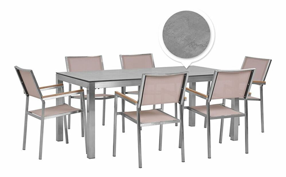 Zahradní set GROSSO (beton) (laminát HPL) (béžové židle) (pro 6 osob)