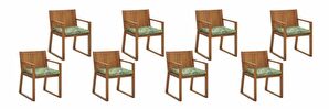 Set 8 ks. zahradních židlí SASAN (světle hnědá) (se zelenými podsedáky)