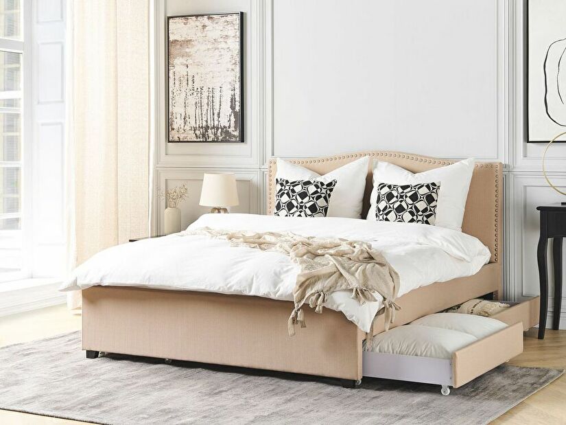 Manželská postel 160 cm MONTHY (s roštem a úl. prostorem) (béžová)