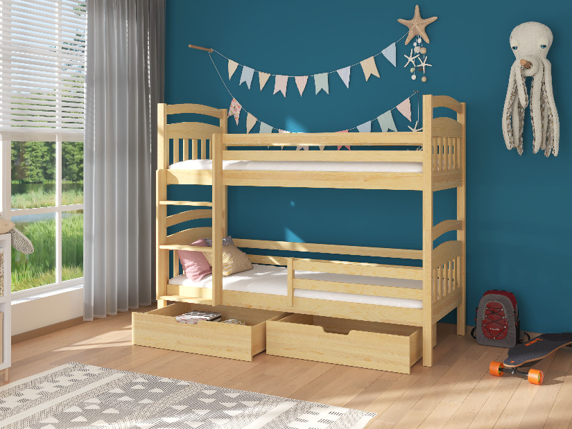 Patrová dětská postel 200x90 cm Adriana (s roštem a matrací) (borovice)