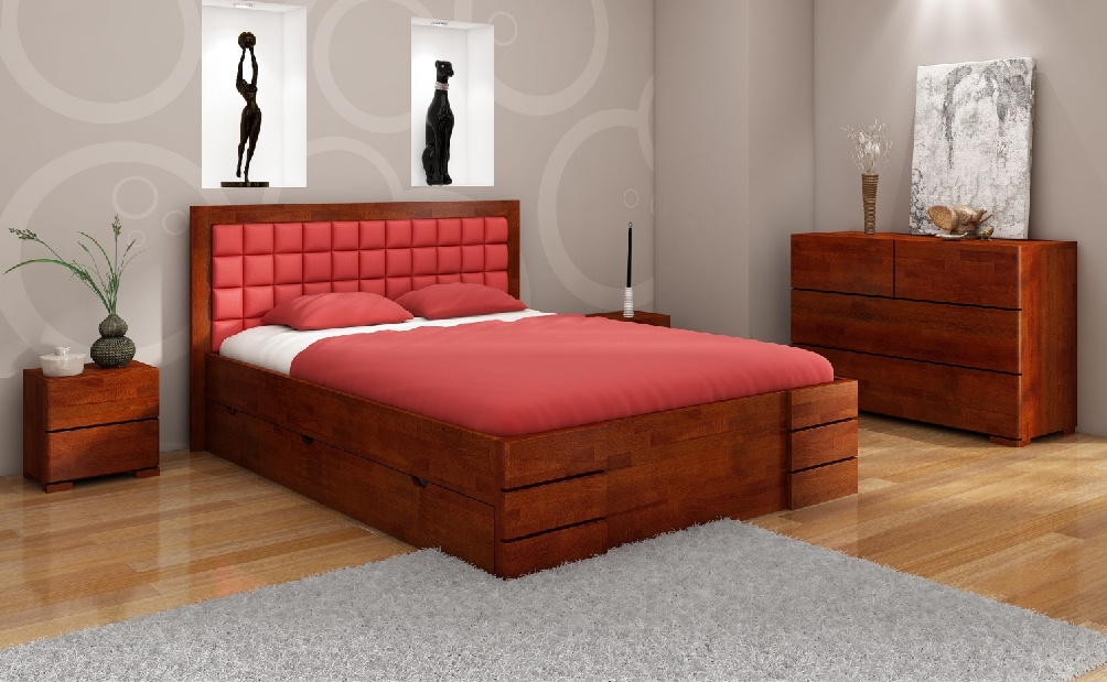 Manželská postel 160 cm Naturlig Storhamar High Drawers (buk)