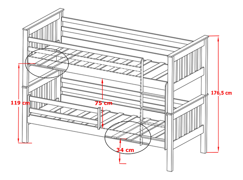 Dětská postel 90 cm Brad (s roštem a úl. prostorem) (borovice)