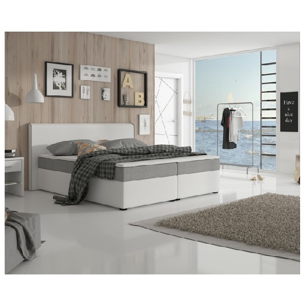 Manželská postel Boxspring 180 cm Namakyra Megakomfort Visco (bílá + šedá) (s matrací a roštem)
