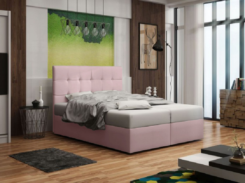 Manželská postel Boxspring 180 cm Duel 2 (růžová) (s matrací a úložným prostorem)