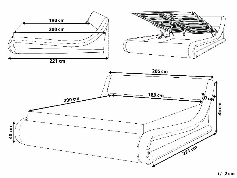 Manželská postel 180 cm AVENUE (s roštem a úl. prostorem) (černá)
