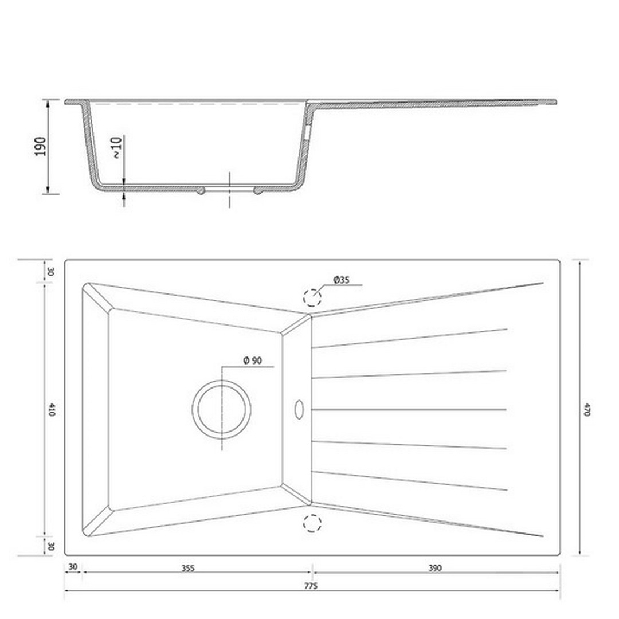 Kuchyňský dřez Ragod (bílá) (s 1 otvorem pro baterii) (L)