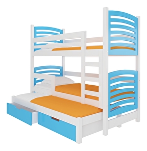 Patrová dětská postel 180x75 cm Stanislava (s roštem a matrací) (bílá + modrá)