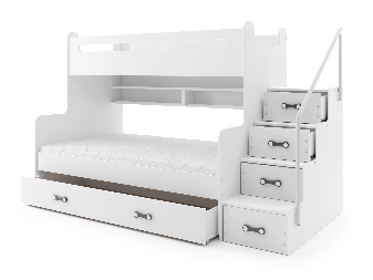 Patrová postel 120 x 200 cm Moxxo 3 (bílá + bílá) (s rošty, matracemi a úl. prostorem)