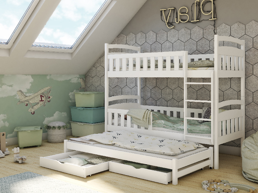 Dětská postel 90 cm ANNETT (s roštem a úl. prostorem) (bílá)