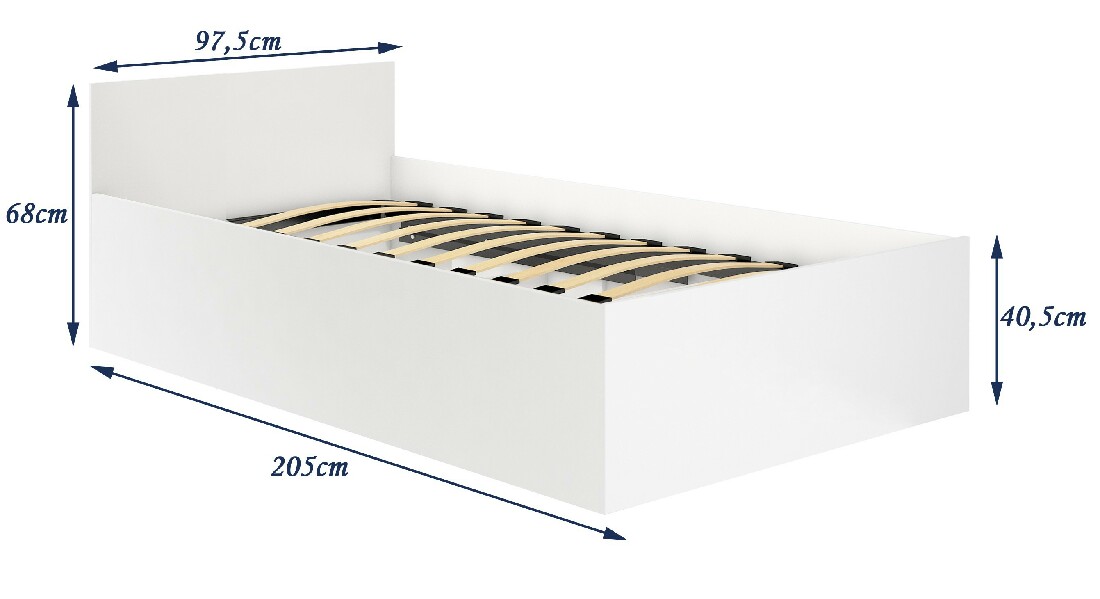 Jednolůžková postel Cezar III (bílá) (s roštem a úl. prostorem)
