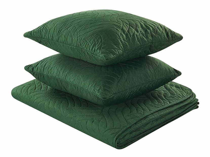 Sada přehozu na postel a 2 polštářů 200 x 220 cm Bent (zelená)