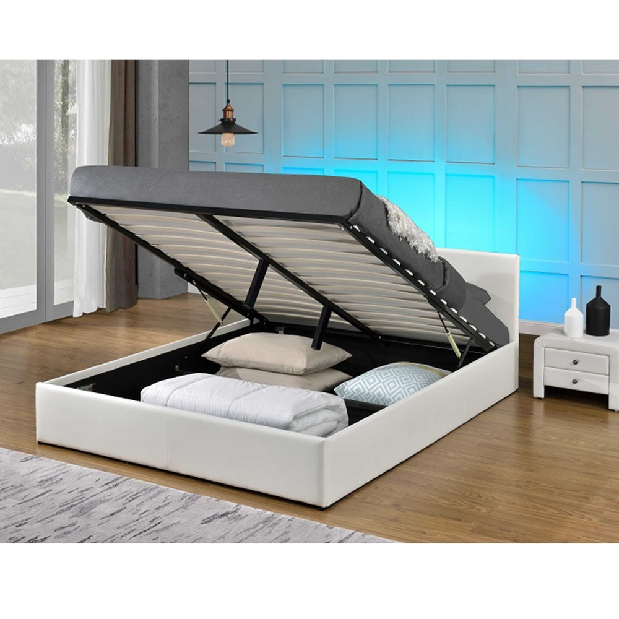 Manželská postel 180 cm Jora (s roštem, úl. prostorem a LED)