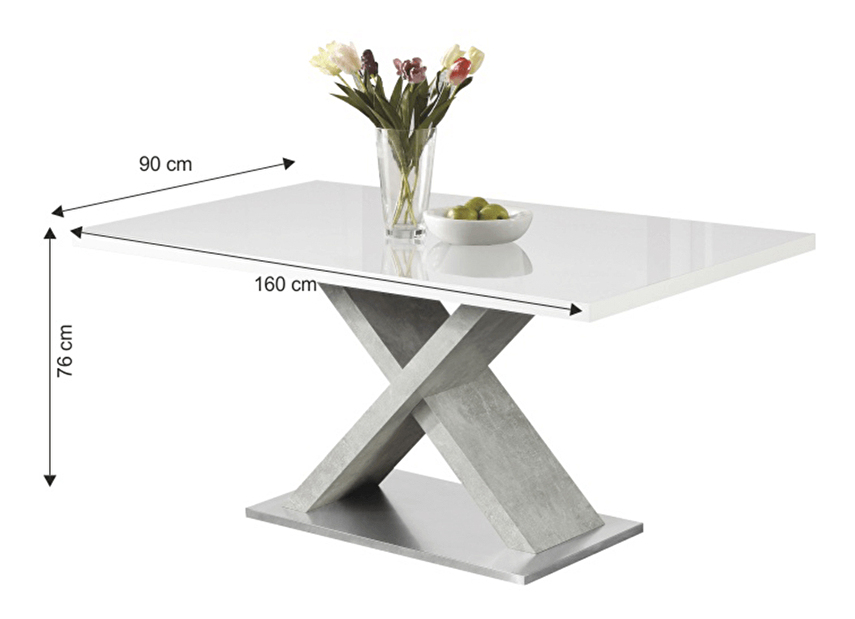 Jídelní stůl Farnali (lesk bílý + beton) *výprodej