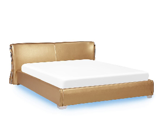 Manželská postel 180 cm PARNAS (s roštem a LED osvětlením) (zlatá)