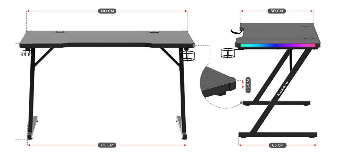 PC stolek Hyperion 2.5 (černá + vícebarevná) (s LED osvětlením)