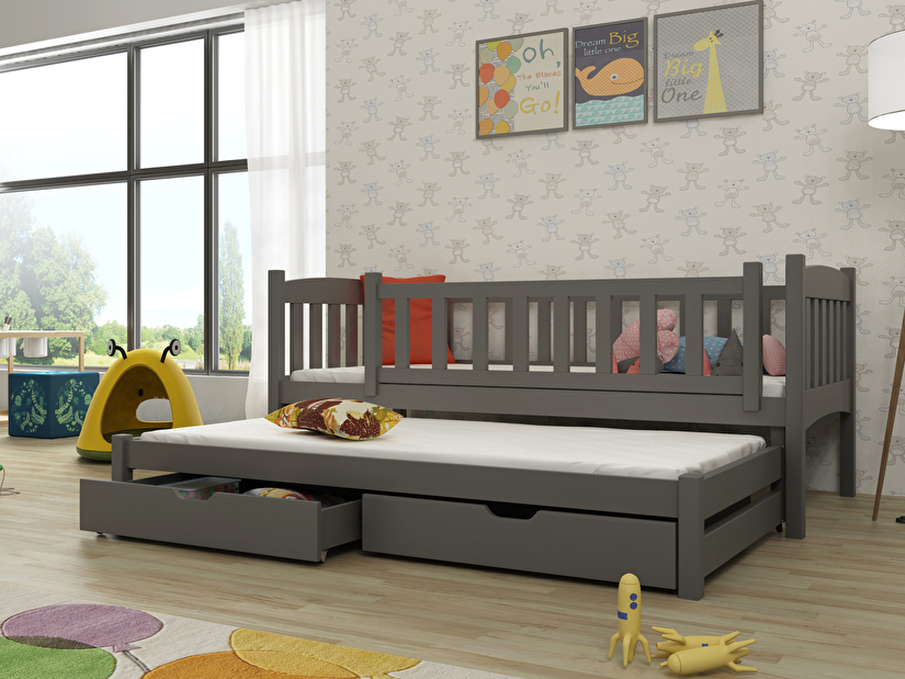 Dětská postel 90 cm Amalia (s roštem a úl. prostorem) (grafit)
