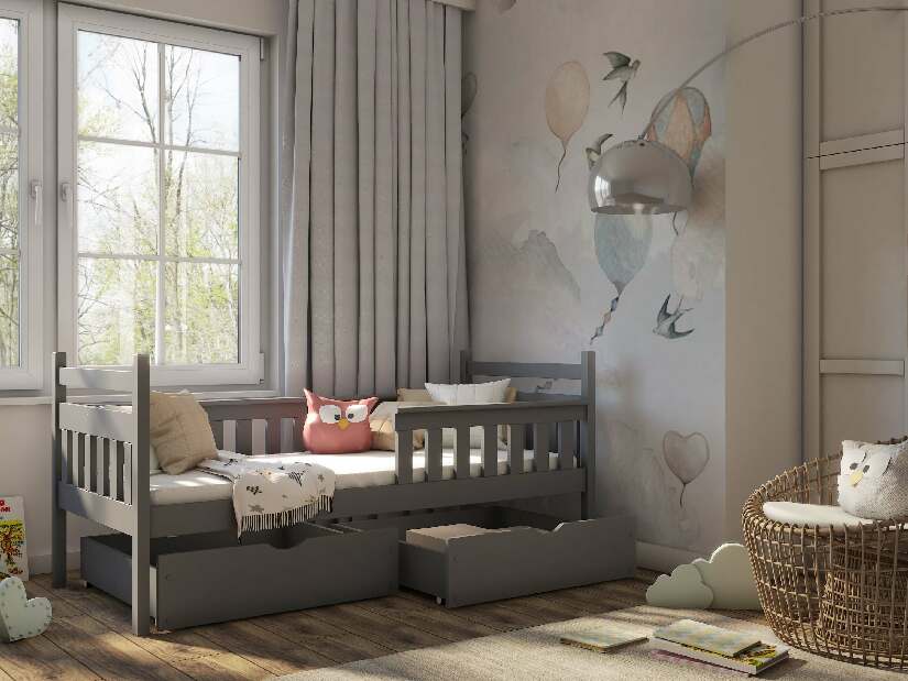 Dětská postel 90 cm Emelda (s roštem a úl. prostorem) (grafit)